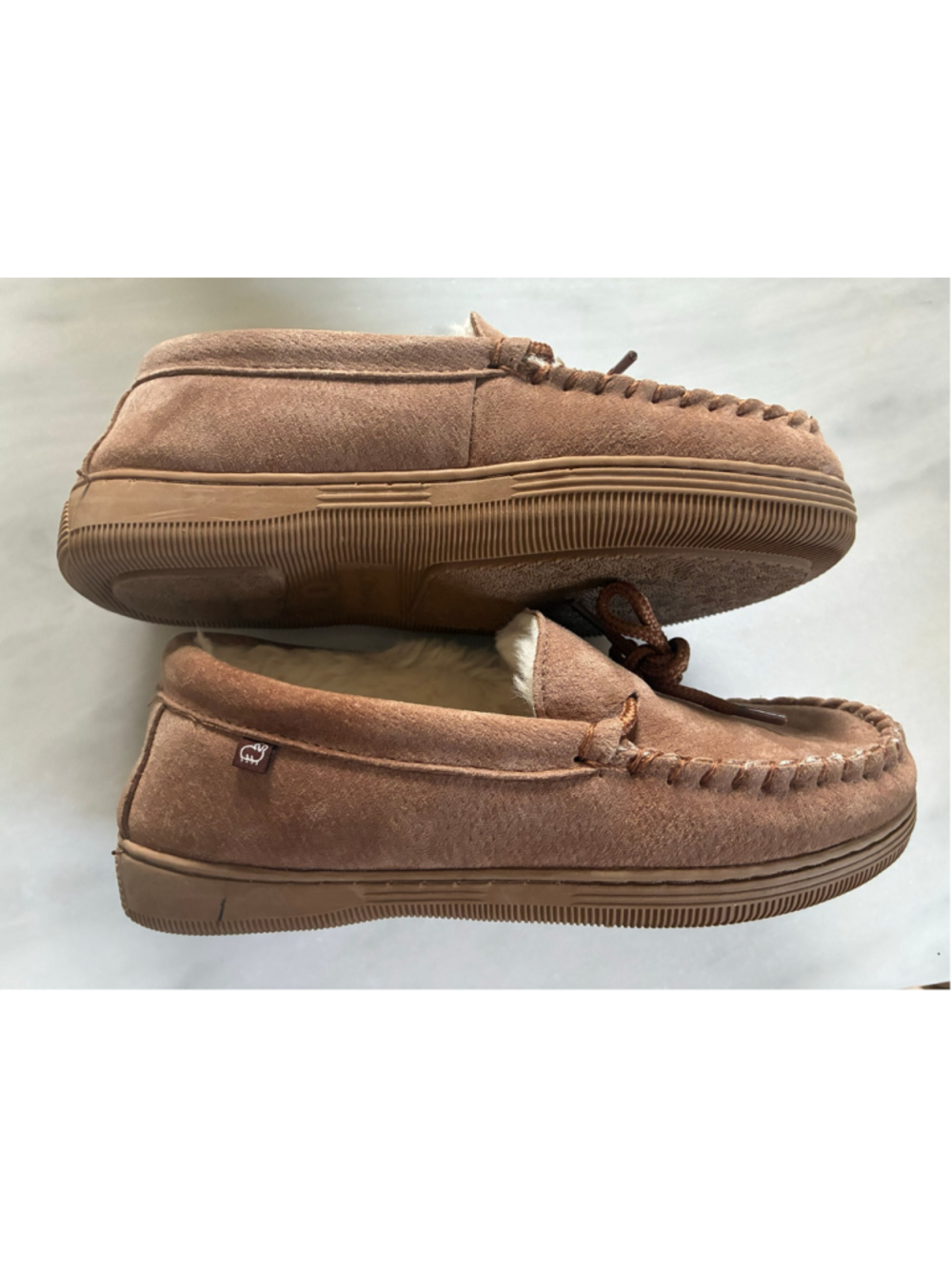 Brown Suede Moccasin Slippers women Size 6 Lamo